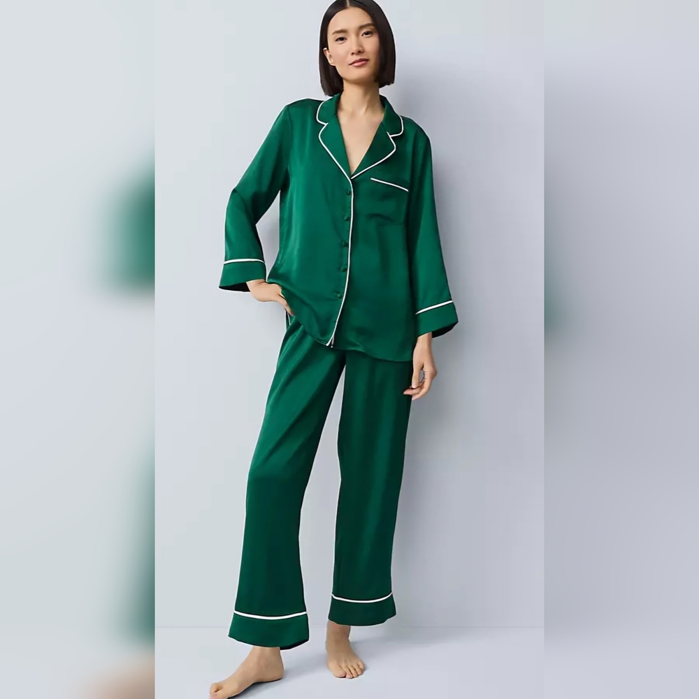 Ann Taylor Forest Green Satin Pajama Set #25